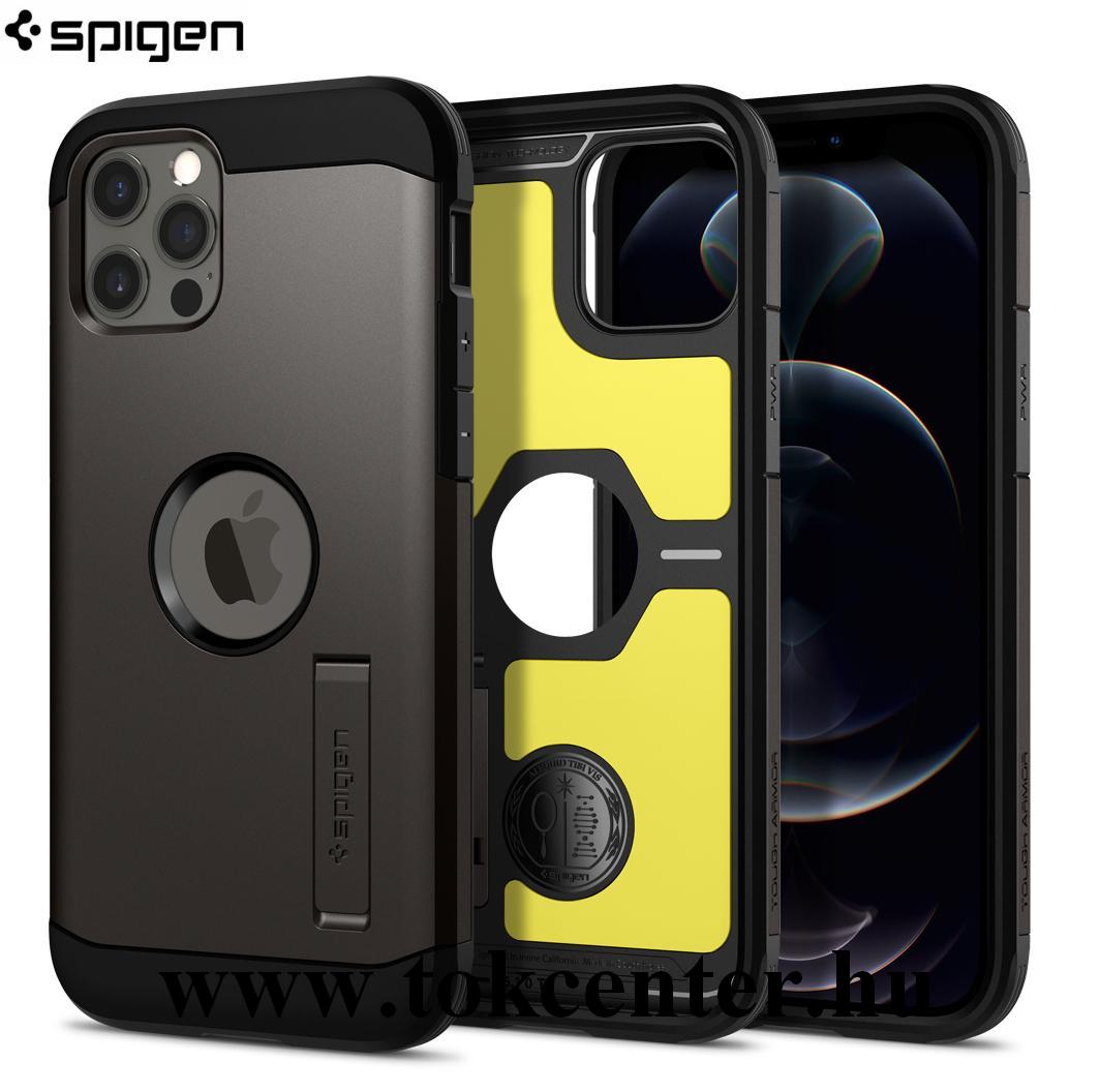 Apple iPhone 12 / Apple iPhone 12 Pro SPIGEN TOUGH ARMOR szilikon telefonvédő (közepesen ütésálló, műanyag hátlap, légpárnás sarok, kitámasztó) FEKETE (ACS01710)