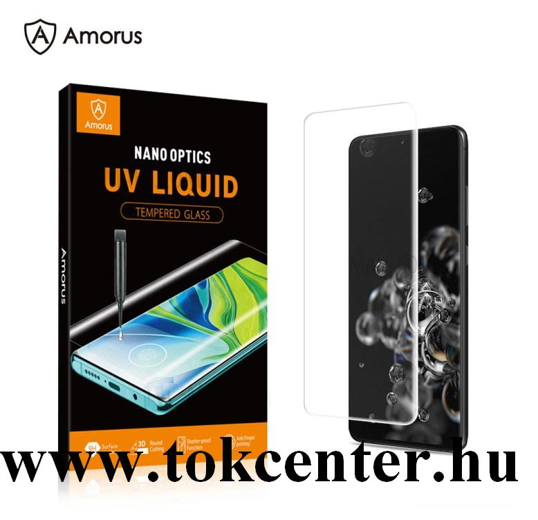 Huawei P30 AMORUS UV LIQUID képernyővédő üveg (3D full cover, íves, karcálló, 0.3mm, 9H + UV lámpa) ÁTLÁTSZÓ
