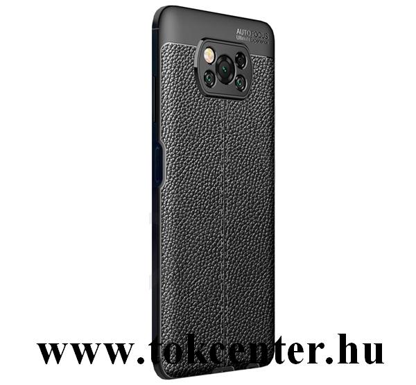 Xiaomi Poco X3 NFC Szilikon telefonvédő (közepesen ütésálló, bőr hatású, varrás minta) FEKETE