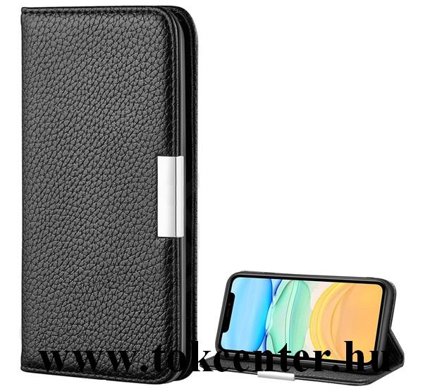 Samsung Galaxy S20 (SM-G980F) / S20 5G (SM-G981U) Tok álló, bőr hatású (FLIP, oldalra nyíló, asztali tartó funkció, mágneses, elegáns fémcsat, prémium) FEKETE