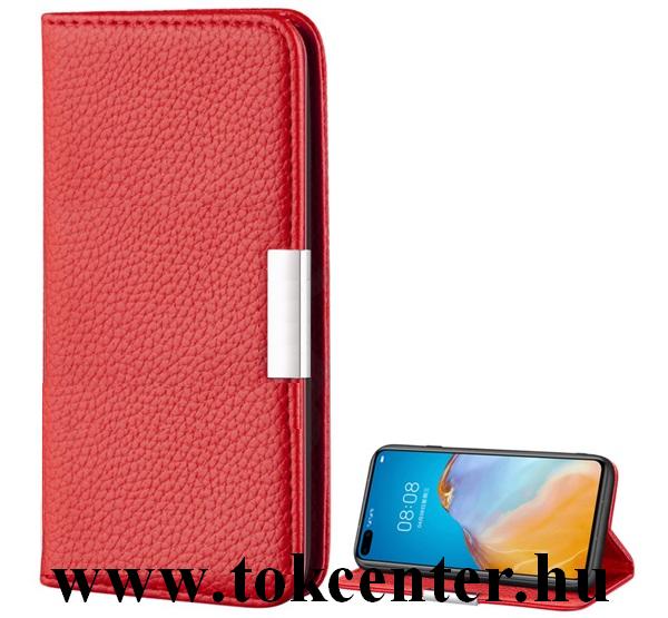 Samsung Galaxy A21s (SM-A217F) Tok álló, bőr hatású (FLIP, oldalra nyíló, asztali tartó funkció, mágneses, elegáns fémcsat, prémium) PIROS