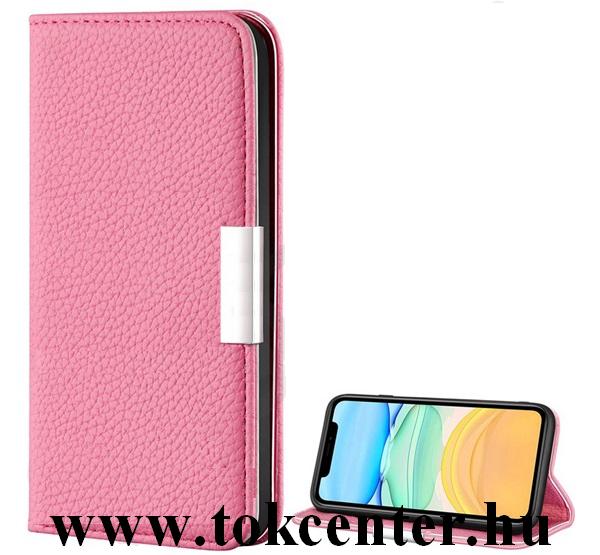 Apple iPhone 12 Pro Max Tok álló, bőr hatású (FLIP, oldalra nyíló, asztali tartó funkció, mágneses, elegáns fémcsat, prémium) RÓZSASZÍN