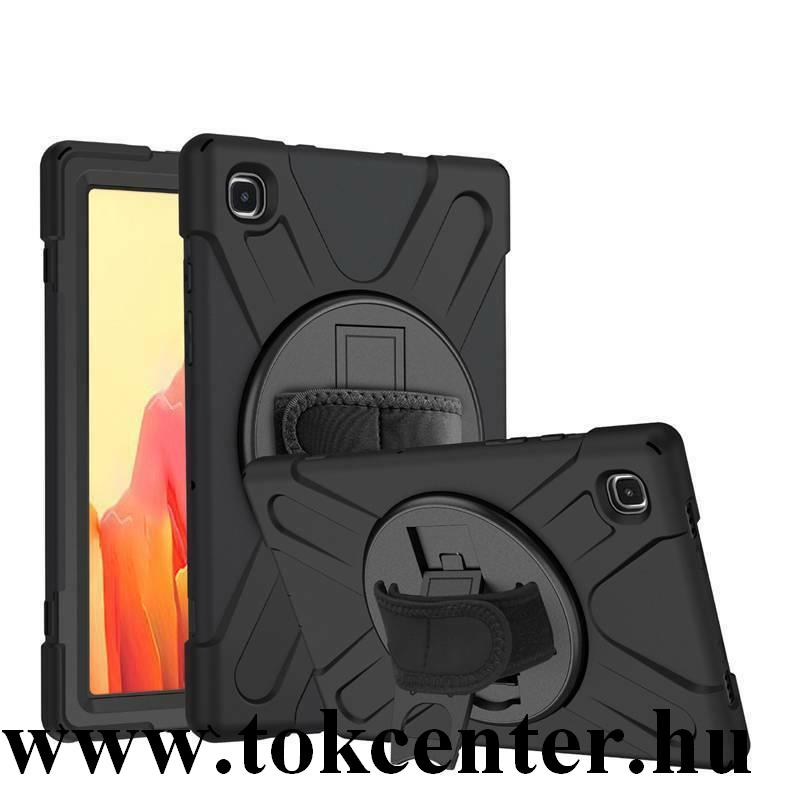 Samsung Galaxy Tab A7 10.4 (2020) LTE SM-T505 / Tab A7 10.4 (2020) WIFI SM-T500 Defender szilikon telefonvédő (kézpánt, közepesen ütésálló, kitámasztó, 360°-ban forgatható) FEKETE