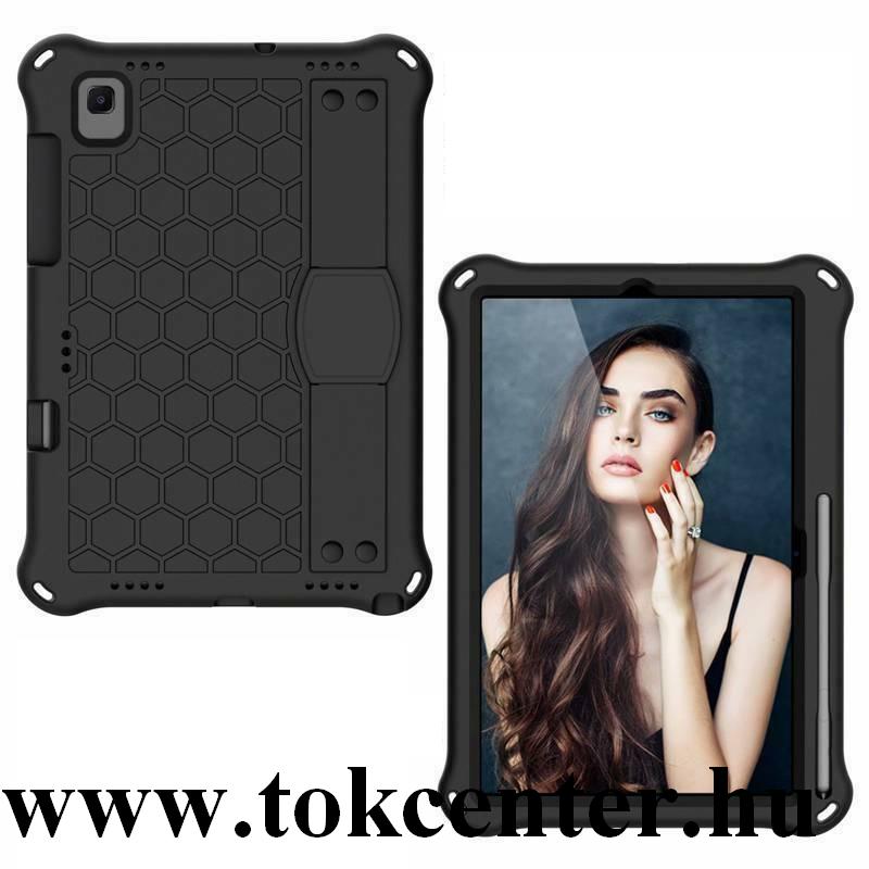 Samsung Galaxy Tab A7 10.4 (2020) LTE SM-T505 / Tab A7 10.4 (2020) WIFI SM-T500 Defender szilikon telefonvédő (kézpánt, közepesen ütésálló, kitámasztó, méhsejt minta) FEKETE