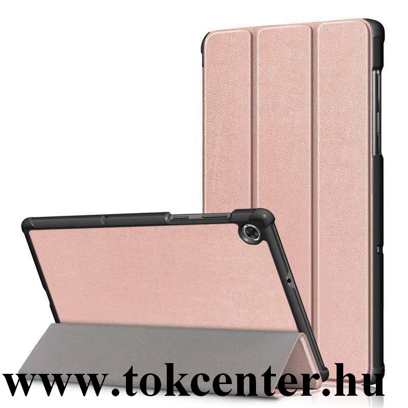 Lenovo Tab M10 Plus (TB-X606F) Tok álló, bőr hatású (FLIP, oldalra nyíló, TRIFOLD asztali tartó funkció) ROZÉARANY