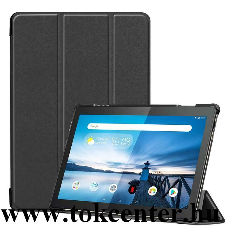 Lenovo Tab M10 (TB-X605F) / Lenovo Tab M10 HD (TB-X505F) Tok álló, bőr hatású (aktív flip, oldalra nyíló, TRIFOLD asztali tartó funkció) FEKETE