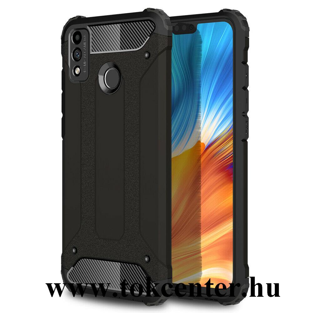 Honor 9X Lite Defender műanyag telefonvédő (közepesen ütésálló, légpárnás sarok, szilikon belső, fémhatás) FEKETE