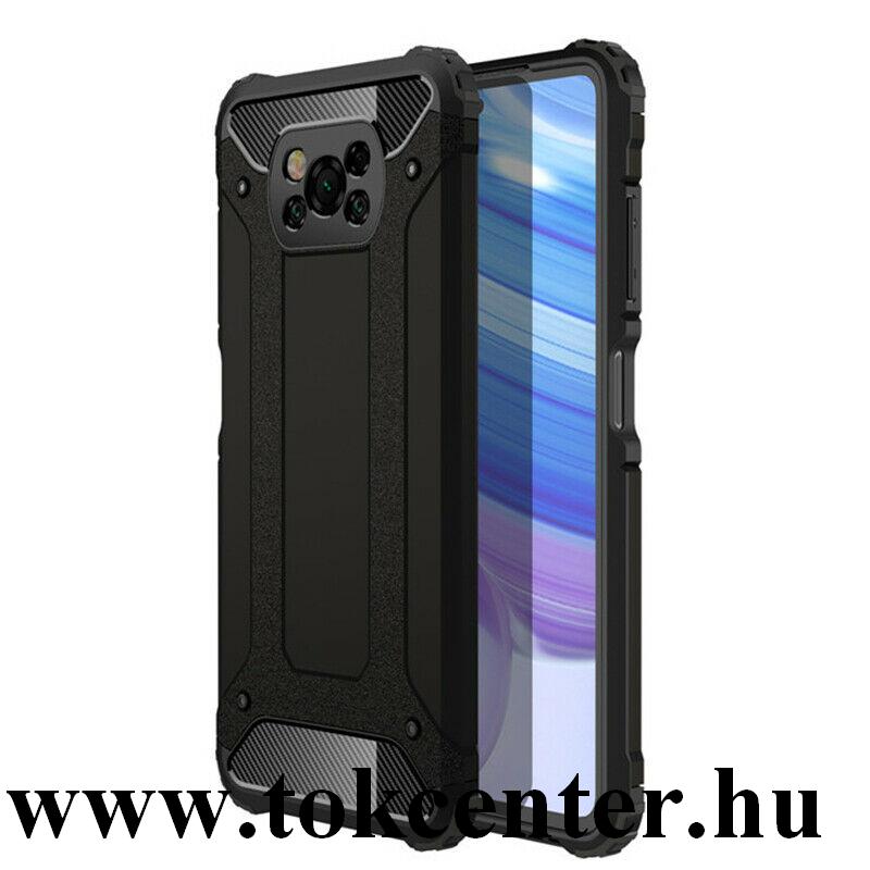 Xiaomi Poco X3 NFC Defender műanyag telefonvédő (közepesen ütésálló, légpárnás sarok, szilikon belső, fémhatás) FEKETE