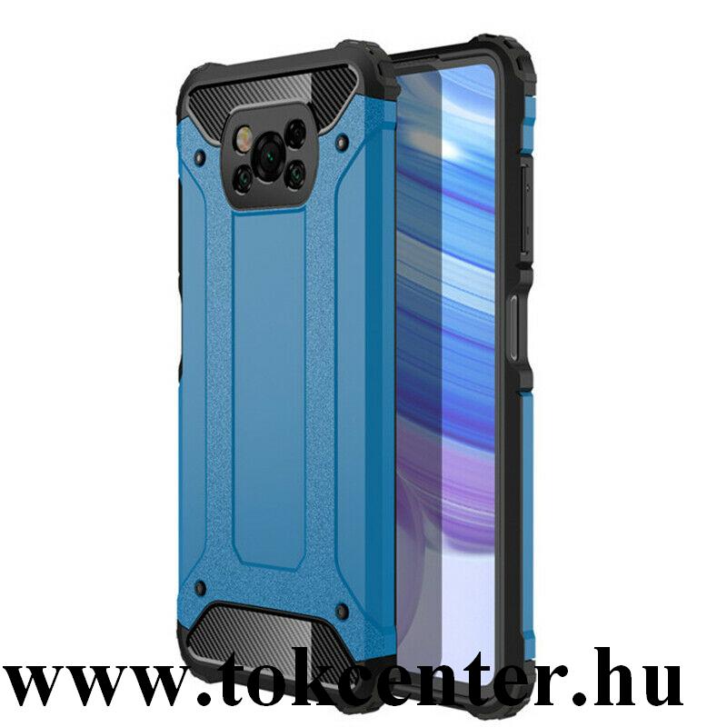Xiaomi Poco X3 NFC Defender műanyag telefonvédő (közepesen ütésálló, légpárnás sarok, szilikon belső, fémhatás) VILÁGOSKÉK