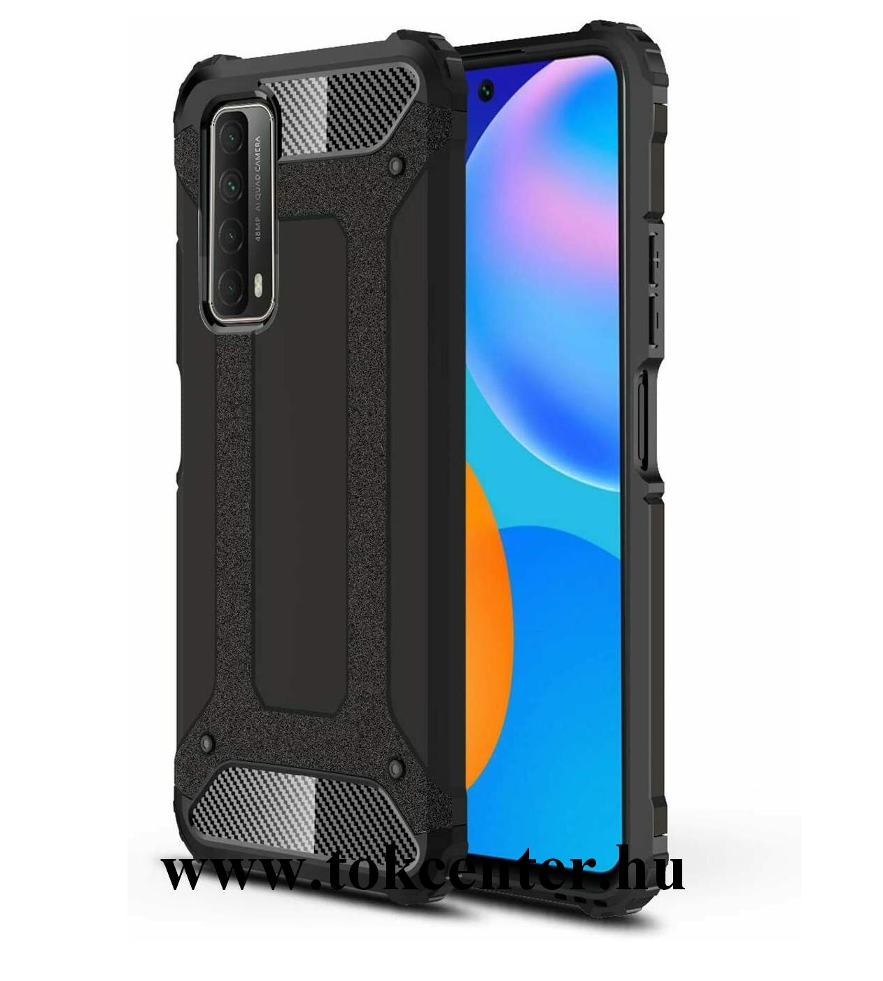 Huawei P Smart (2021) Defender műanyag telefonvédő (közepesen ütésálló, légpárnás sarok, szilikon belső, fémhatás) FEKETE