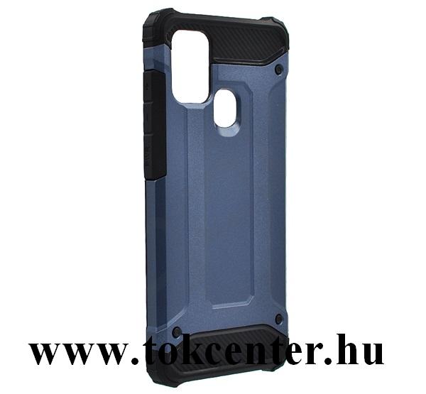 Samsung Galaxy A21s (SM-A217F) Defender műanyag telefonvédő (közepesen ütésálló, légpárnás sarok, szilikon belső, fémhatás) SÖTÉTKÉK