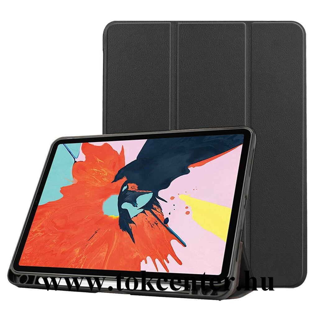 Apple IPAD Air 2020 (Air 4) Tok álló, bőr hatású (aktív flip, oldalra nyíló, TRIFOLD asztali tartó funkció, Apple Pencil tartó) FEKETE
