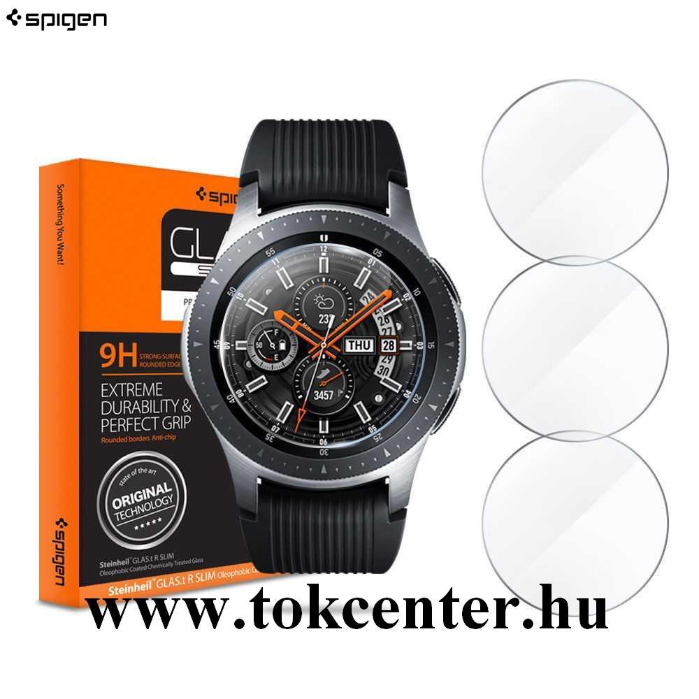 Samsung Galaxy Watch 46mm SPIGEN GLASTR SLIM képernyővédő üveg (2.5D full cover, íves, karcálló, 0.2mm, 9H, 3db-os) ÁTLÁTSZÓ (603GL25595)