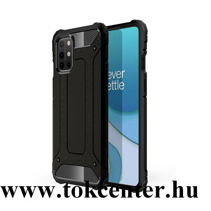 OnePlus 8T Defender műanyag telefonvédő (közepesen ütésálló, légpárnás sarok, szilikon belső, fémhatás) FEKETE