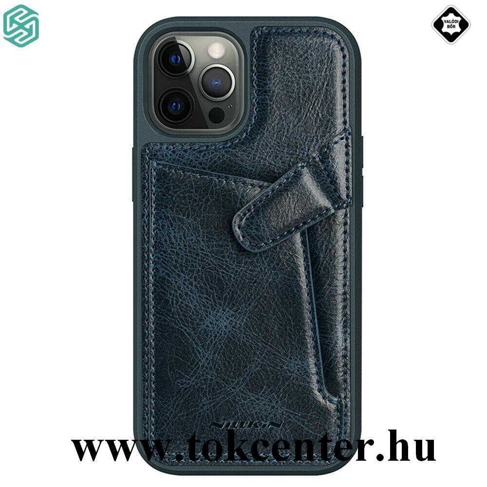 Apple iPhone 12 Pro Max NILLKIN AOGE műanyag telefonvédő (valódi bőr hátlap, bankkártya tartó) SÖTÉTKÉK