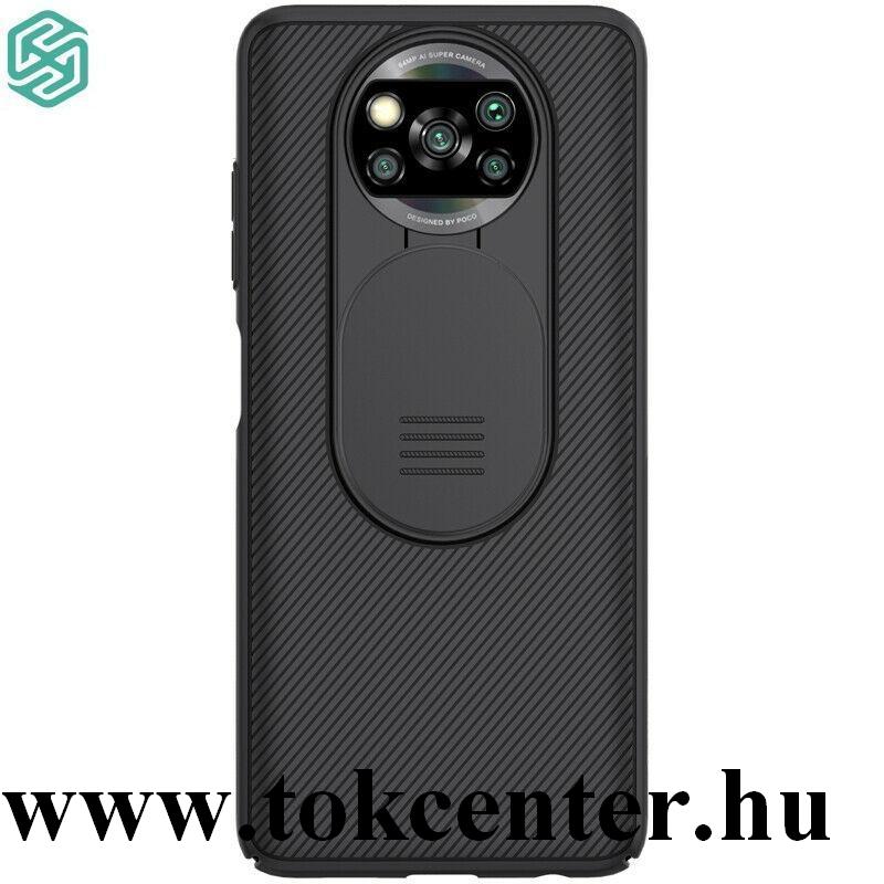Xiaomi Poco X3 NFC NILLKIN CAMSHIELD szilikon telefonvédő (közepesen ütésálló, műanyag hátlap, csúsztatható kamera védelem, csíkos) FEKETE