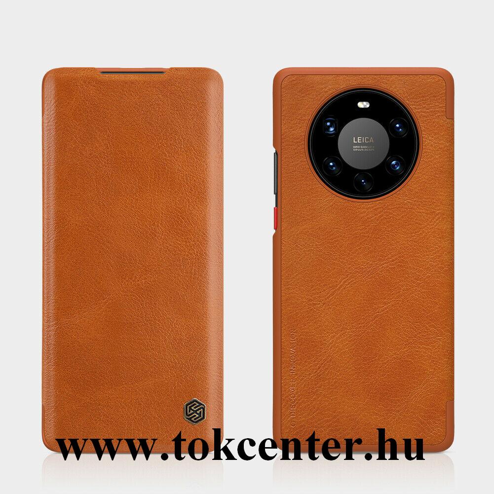 Huawei Mate 40 Pro NILLKIN QIN tok álló, bőr hatású (aktív flip, oldalra nyíló, bankkártya tartó) BARNA