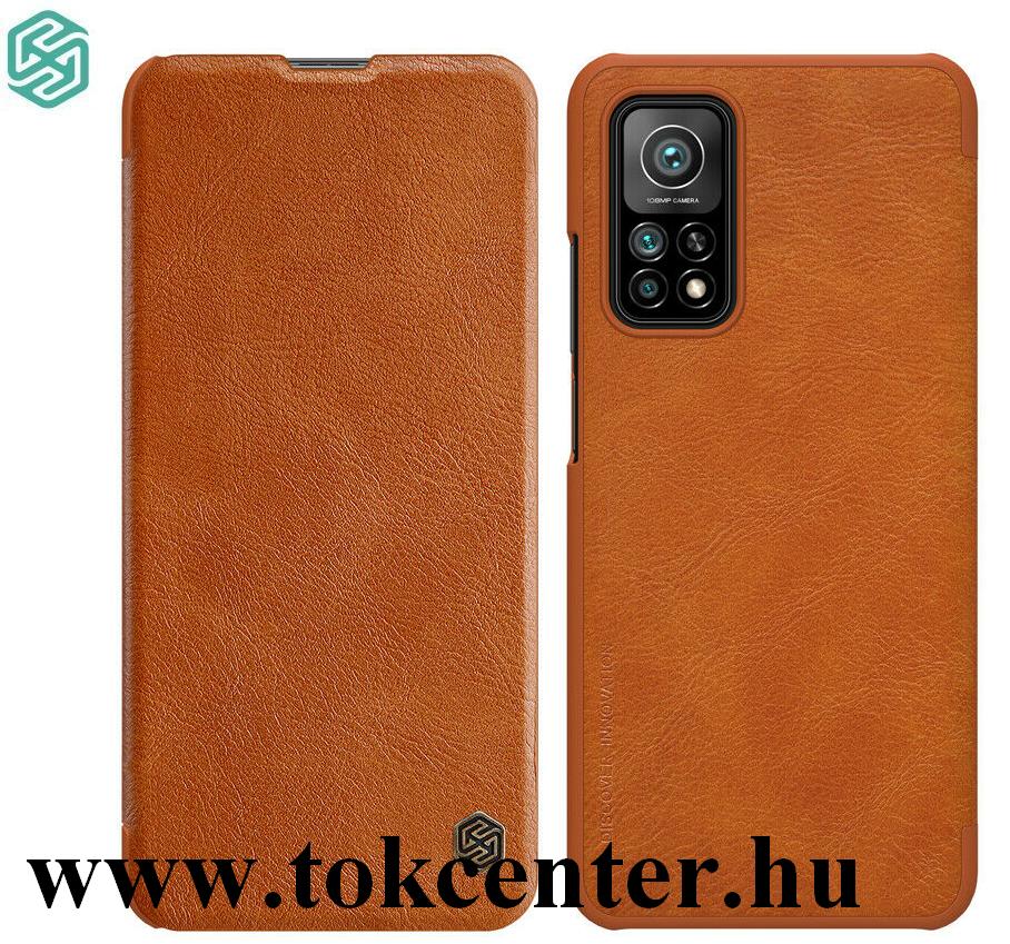 Xiaomi Mi 10T 5G / Xiaomi Mi 10T Pro 5G NILLKIN QIN tok álló, bőr hatású (aktív flip, oldalra nyíló, bankkártya tartó) BARNA