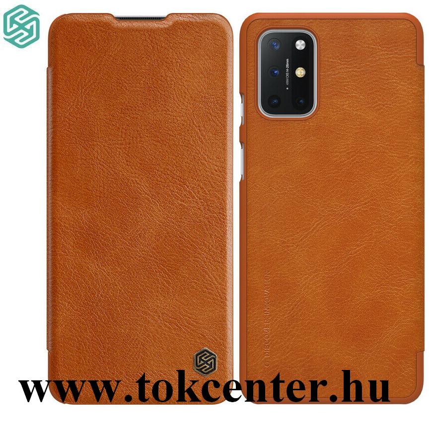OnePlus 8T NILLKIN QIN tok álló, bőr hatású (FLIP, oldalra nyíló, bankkártya tartó) BARNA