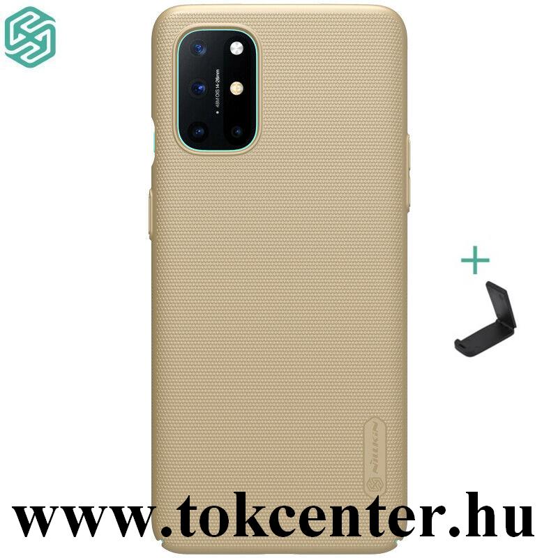 OnePlus 8T NILLKIN SUPER FROSTED műanyag telefonvédő (gumírozott, érdes felület + asztali tartó) ARANY