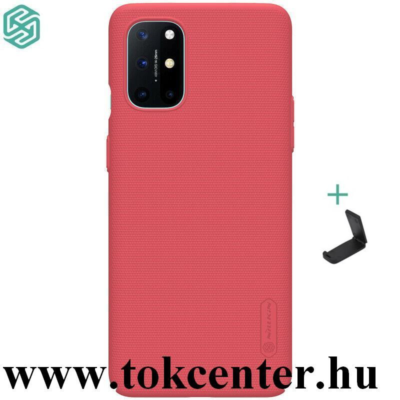 OnePlus 8T NILLKIN SUPER FROSTED műanyag telefonvédő (gumírozott, érdes felület + asztali tartó) PIROS