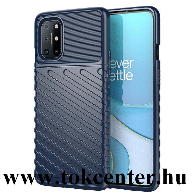 OnePlus 8T Szilikon telefonvédő (közepesen ütésálló, csíkos, dombor minta) SÖTÉTKÉK