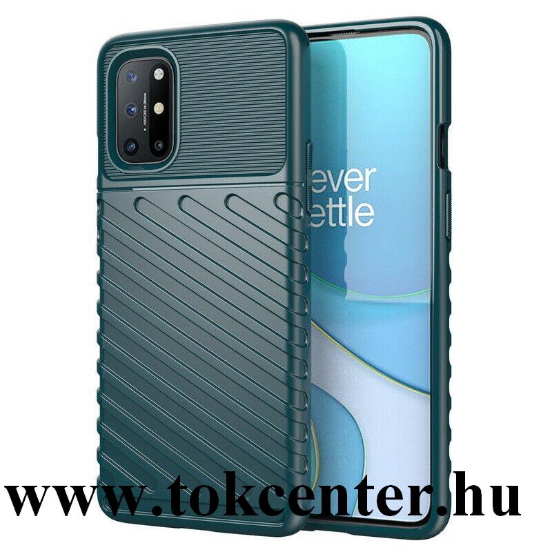 OnePlus 8T Szilikon telefonvédő (közepesen ütésálló, csíkos, dombor minta) SÖTÉTZÖLD