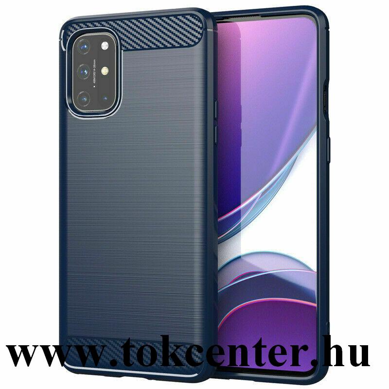 OnePlus 8T Szilikon telefonvédő (közepesen ütésálló, légpárnás sarok, szálcsiszolt, karbon minta) SÖTÉTKÉK