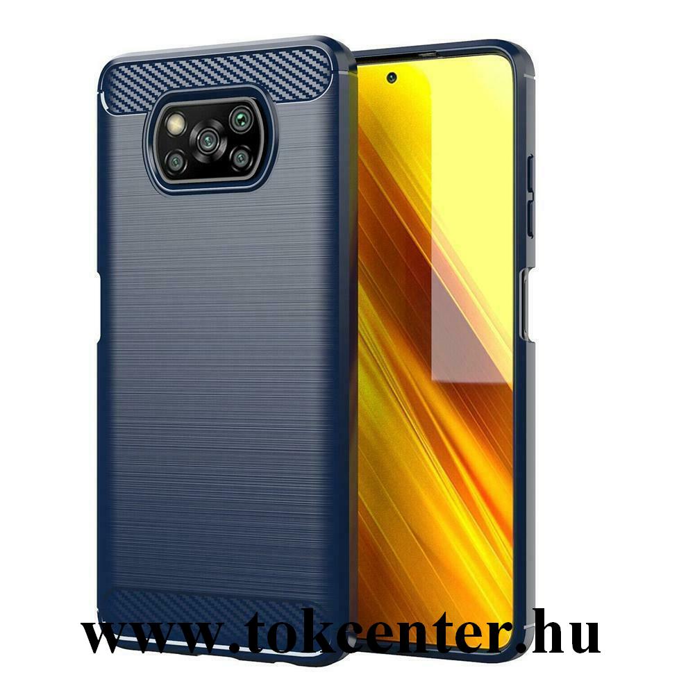 Xiaomi Poco X3 NFC Szilikon telefonvédő (közepesen ütésálló, légpárnás sarok, szálcsiszolt, karbon minta) SÖTÉTKÉK