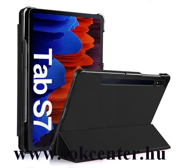 Samsung Galaxy Tab S7 LTE (SM-T875) / Tab S7 WIFI (SM-T870) Tok álló, bőr hatású (aktív flip, oldalra nyíló, TRIFOLD asztali tartó funkció) FEKETE