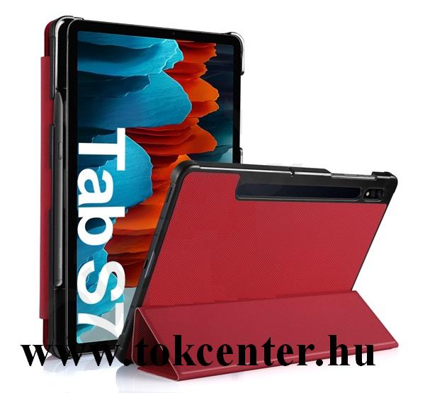 Samsung Galaxy Tab S7 LTE (SM-T875) / Tab S7 WIFI (SM-T870) Tok álló, bőr hatású (aktív flip, oldalra nyíló, TRIFOLD asztali tartó funkció) PIROS