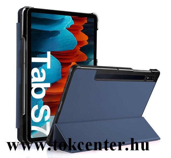 Samsung Galaxy Tab S7 LTE (SM-T875) / Tab S7 WIFI (SM-T870) Tok álló, bőr hatású (aktív flip, oldalra nyíló, TRIFOLD asztali tartó funkció) SÖTÉTKÉK