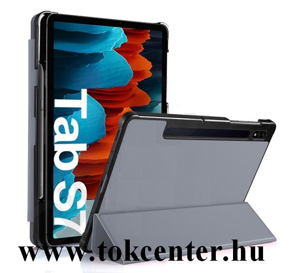 Samsung Galaxy Tab S7 LTE (SM-T875) / Tab S7 WIFI (SM-T870) Tok álló, bőr hatású (aktív flip, oldalra nyíló, TRIFOLD asztali tartó funkció) SZÜRKE