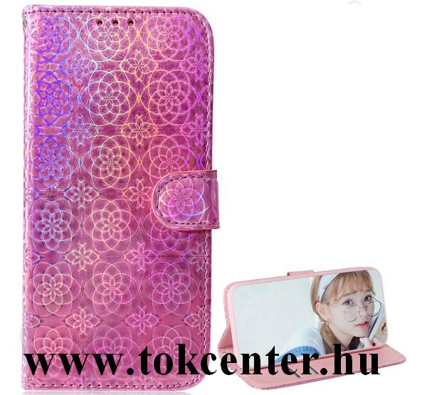 Xiaomi Mi 10T 5G / Xiaomi Mi 10T Pro 5G Tok álló, bőr hatású (FLIP, oldalra nyíló, asztali tartó funkció, virág minta) RÓZSASZÍN