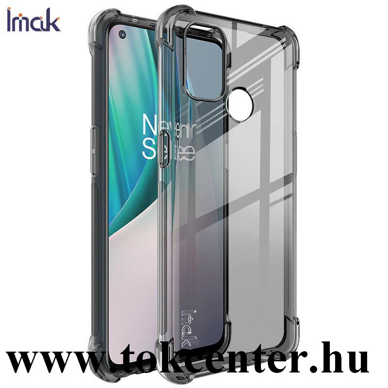 OnePlus Nord N100 IMAK szilikon telefonvédő (közepesen ütésálló, légpárnás sarok + képernyővédő fólia) FÜSTSZÍNŰ