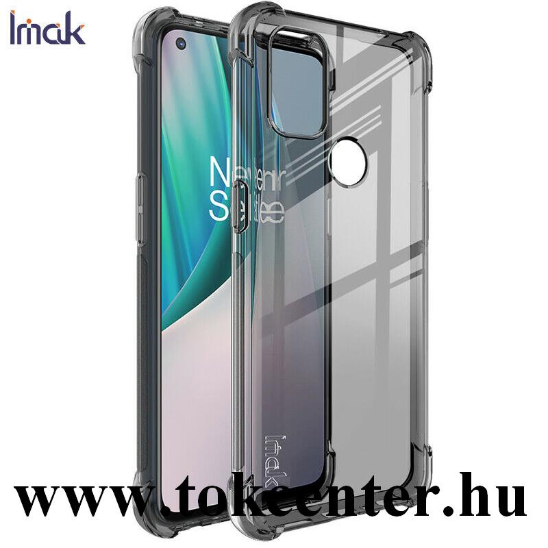 OnePlus Nord N10 5G IMAK szilikon telefonvédő (közepesen ütésálló, légpárnás sarok + képernyővédő fólia) FÜSTSZÍNŰ