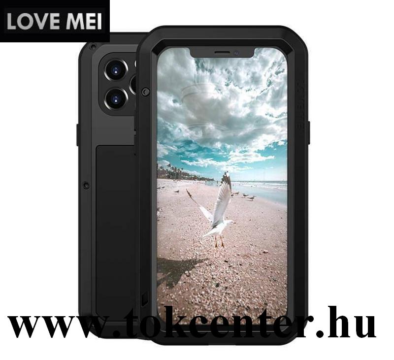 Apple iPhone 12 / Apple iPhone 12 Pro LOVE MEI Defender telefonvédő gumi (ütésálló, fém keret) FEKETE