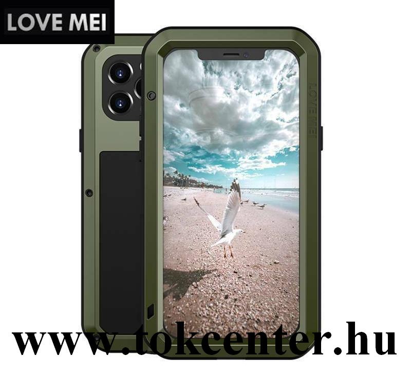 Apple iPhone 12 / Apple iPhone 12 Pro LOVE MEI Defender telefonvédő gumi (ütésálló, fém keret) ZÖLD	