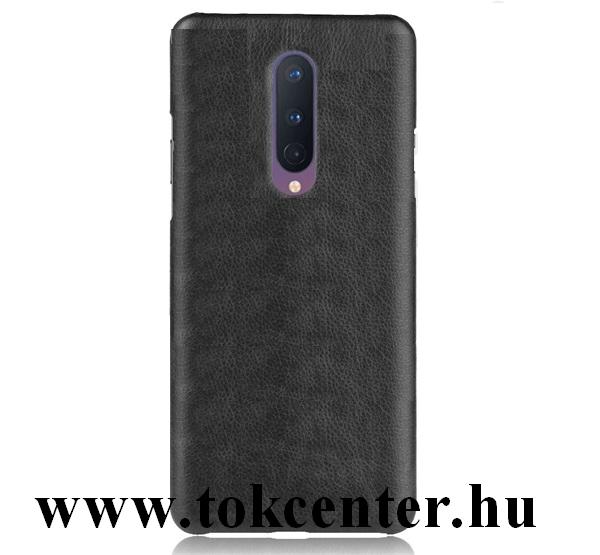 OnePlus 8 5G Műanyag telefonvédő (bőr hatású) FEKETE