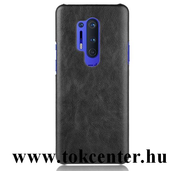 OnePlus 8 Pro 5G Műanyag telefonvédő (bőr hatású) FEKETE