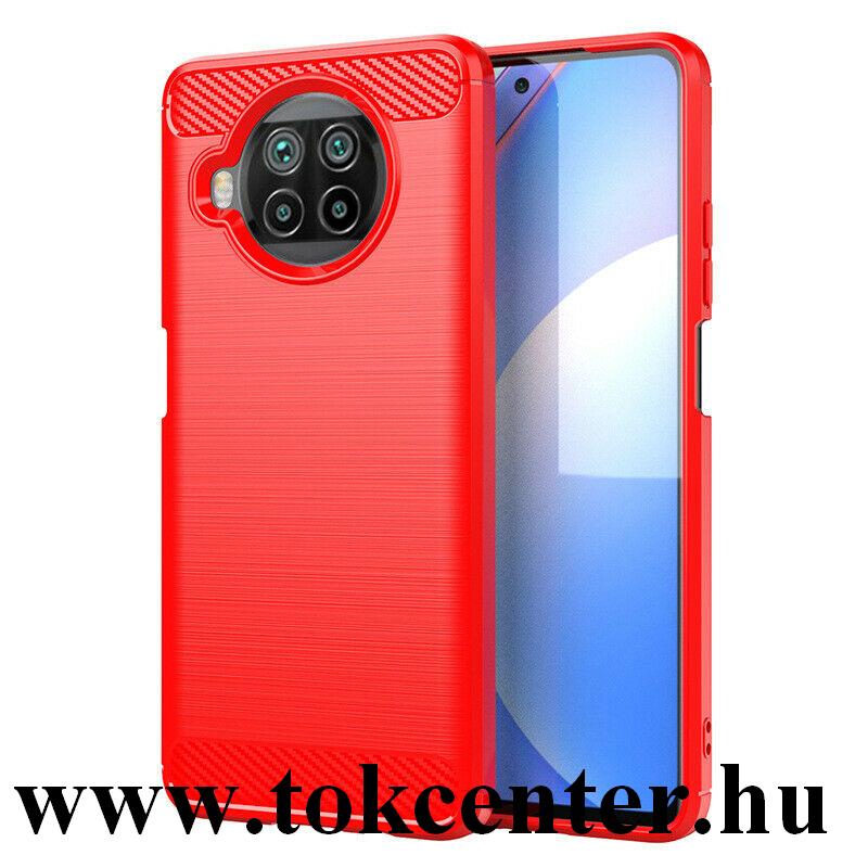 Xiaomi Mi 10T Lite 5G Szilikon telefonvédő (közepesen ütésálló, légpárnás sarok, szálcsiszolt, karbon minta) PIROS