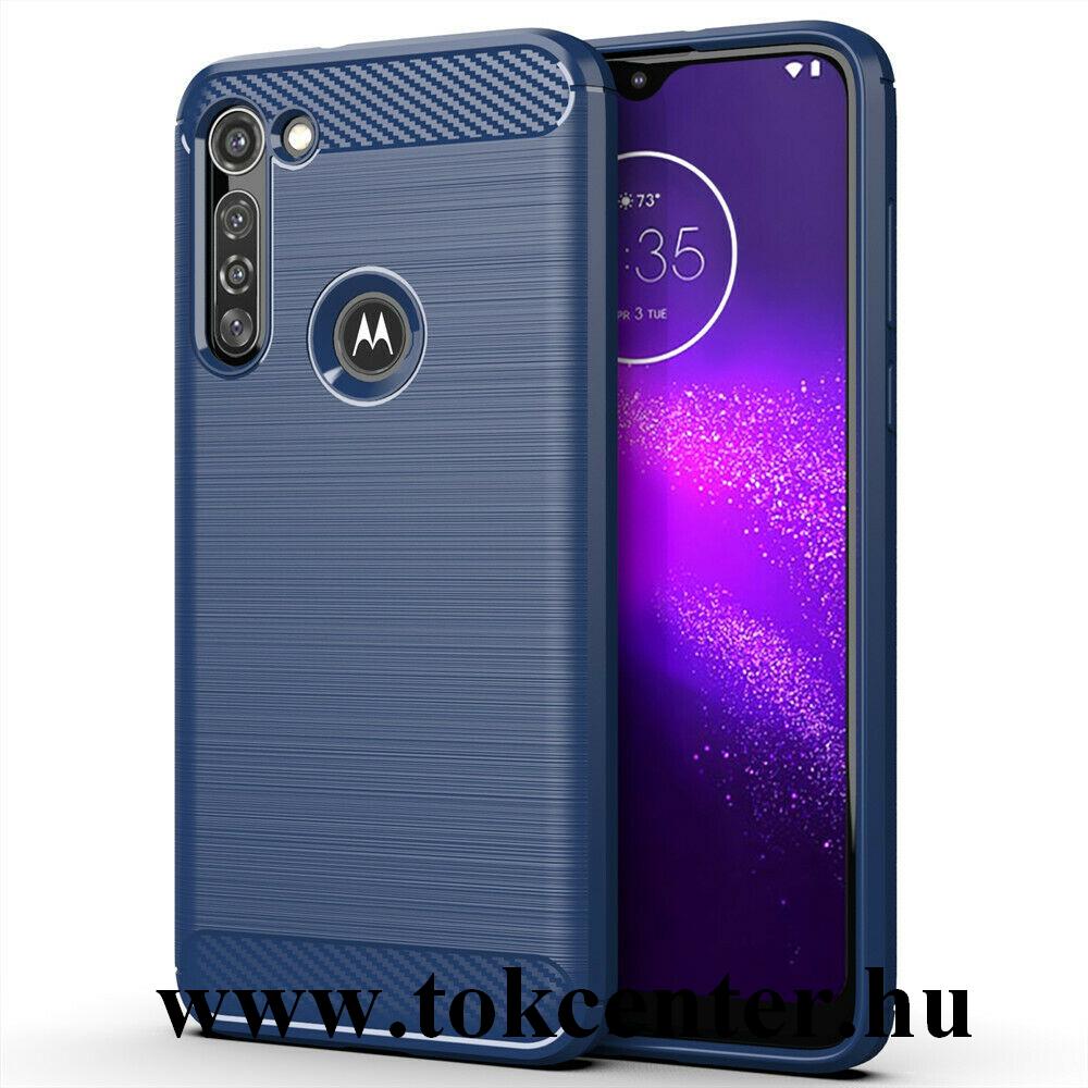 Motorola Moto G Pro (XT2043) Szilikon telefonvédő (közepesen ütésálló, légpárnás sarok, szálcsiszolt, karbon minta) SÖTÉTKÉK