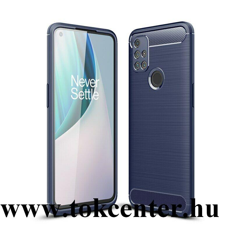 OnePlus Nord N10 5G Szilikon telefonvédő (közepesen ütésálló, légpárnás sarok, szálcsiszolt, karbon minta) SÖTÉTKÉK