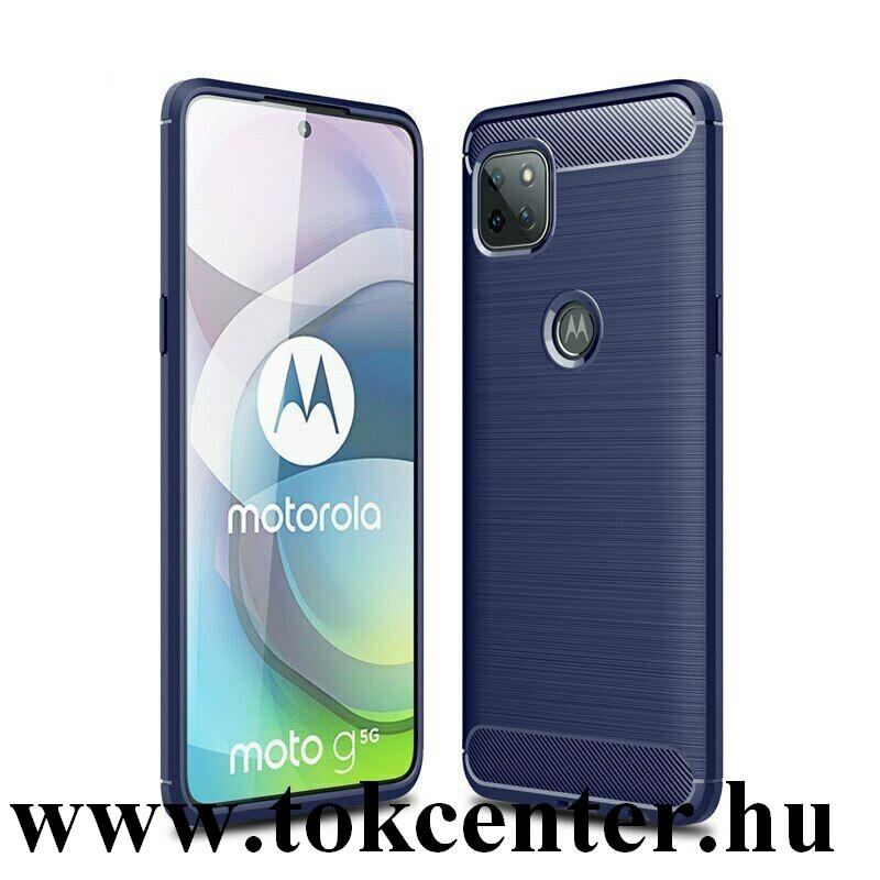 Motorola Moto G 5G Szilikon telefonvédő (közepesen ütésálló, légpárnás sarok, szálcsiszolt, karbon minta) SÖTÉTKÉK