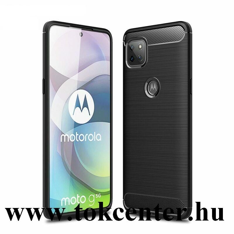 Motorola Moto G 5G Szilikon telefonvédő (közepesen ütésálló, légpárnás sarok, szálcsiszolt, karbon minta) FEKETE