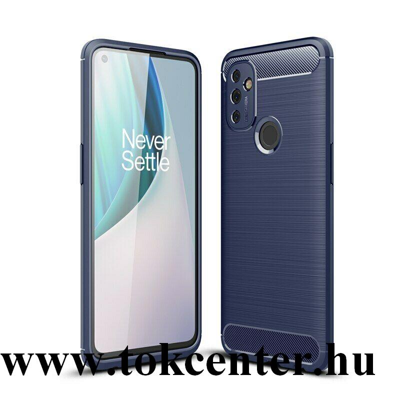 OnePlus Nord N100 Szilikon telefonvédő (közepesen ütésálló, légpárnás sarok, szálcsiszolt, karbon minta) SÖTÉTKÉK