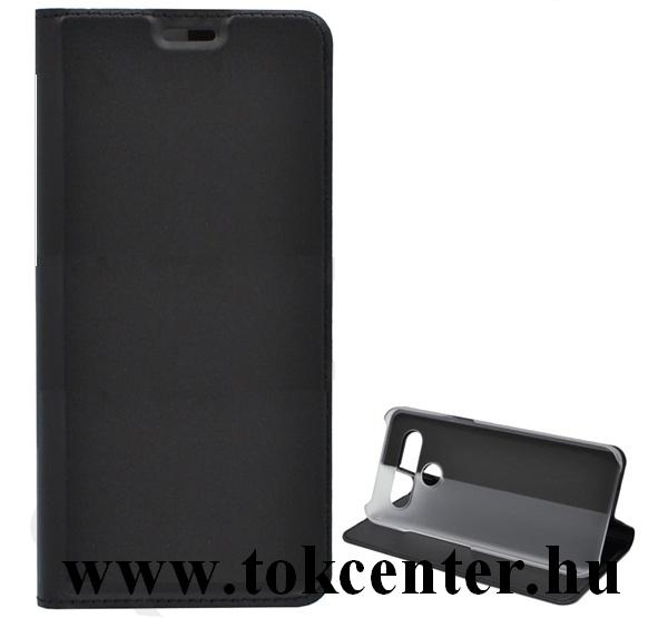 LG K41S (K410S) / LG K51S (K510EMW) Tok álló, bőr hatású (FLIP, oldalra nyíló, asztali tartó funkció) FEKETE
