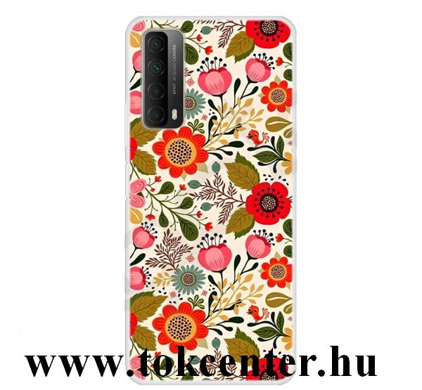 Huawei P Smart (2021) Szilikon telefonvédő (színes virág minta) FEHÉR