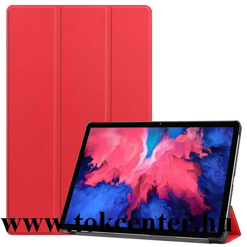 Lenovo Tab P11 (TB-J606F) Tok álló, bőr hatású (aktív flip, oldalra nyíló, TRIFOLD asztali tartó funkció) PIROS