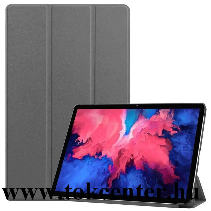 Lenovo Tab P11 (TB-J606F) Tok álló, bőr hatású (aktív flip, oldalra nyíló, TRIFOLD asztali tartó funkció) SZÜRKE